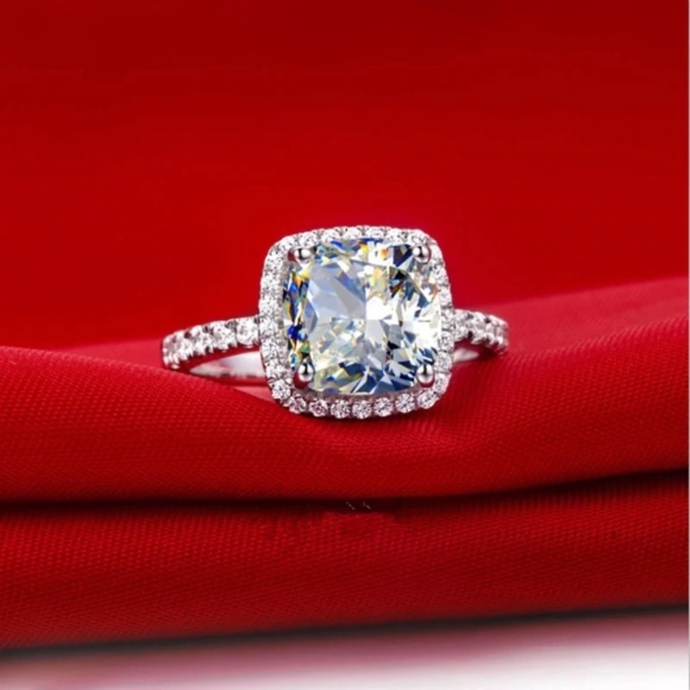 3.25Ct Cushion Cut Halo 925 Silver Ring